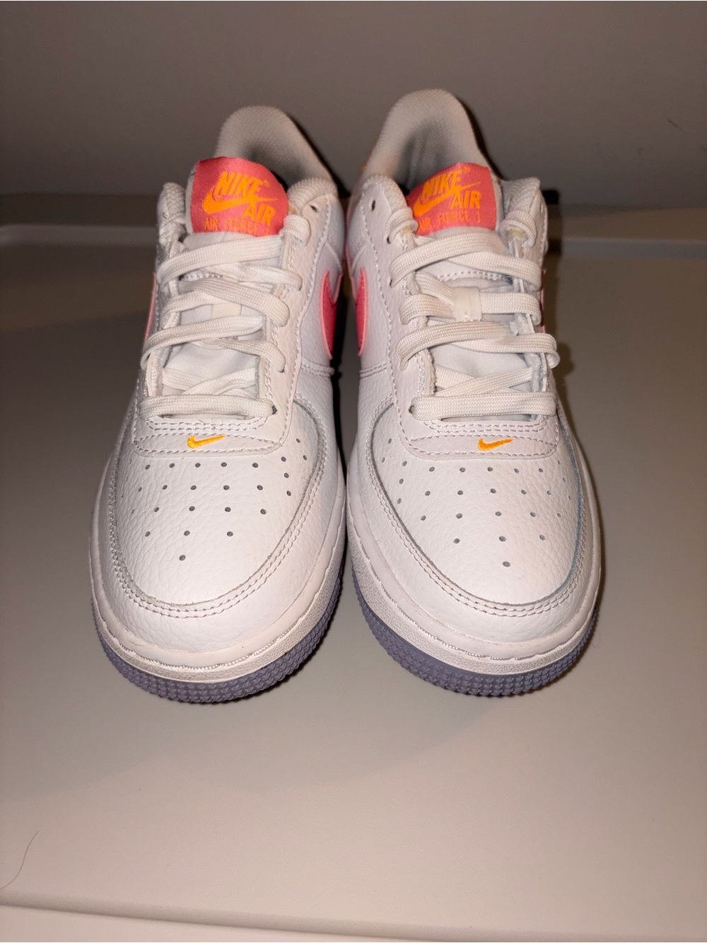 Nike White Leather Sneakers with Pink & Orange Details